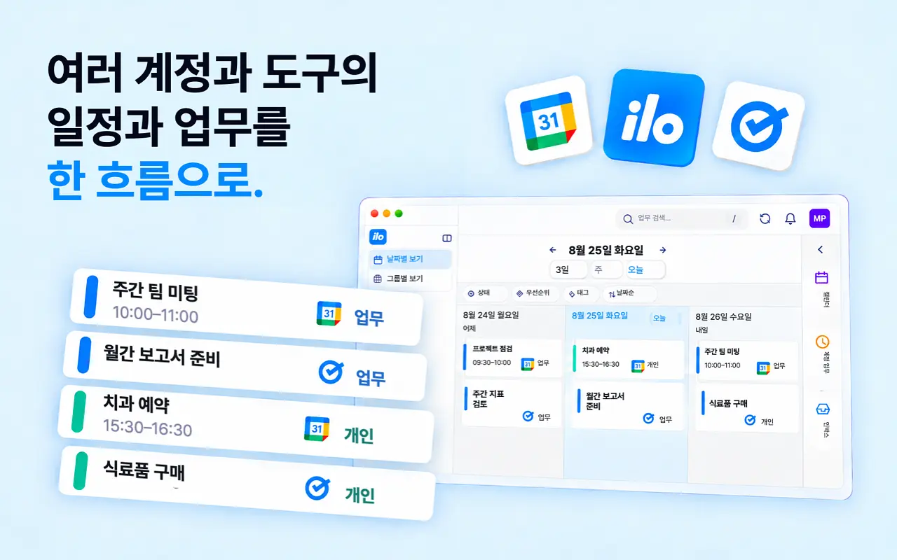 여러 Google 계정의 일정과 할 일을 한곳에 모은 ilo