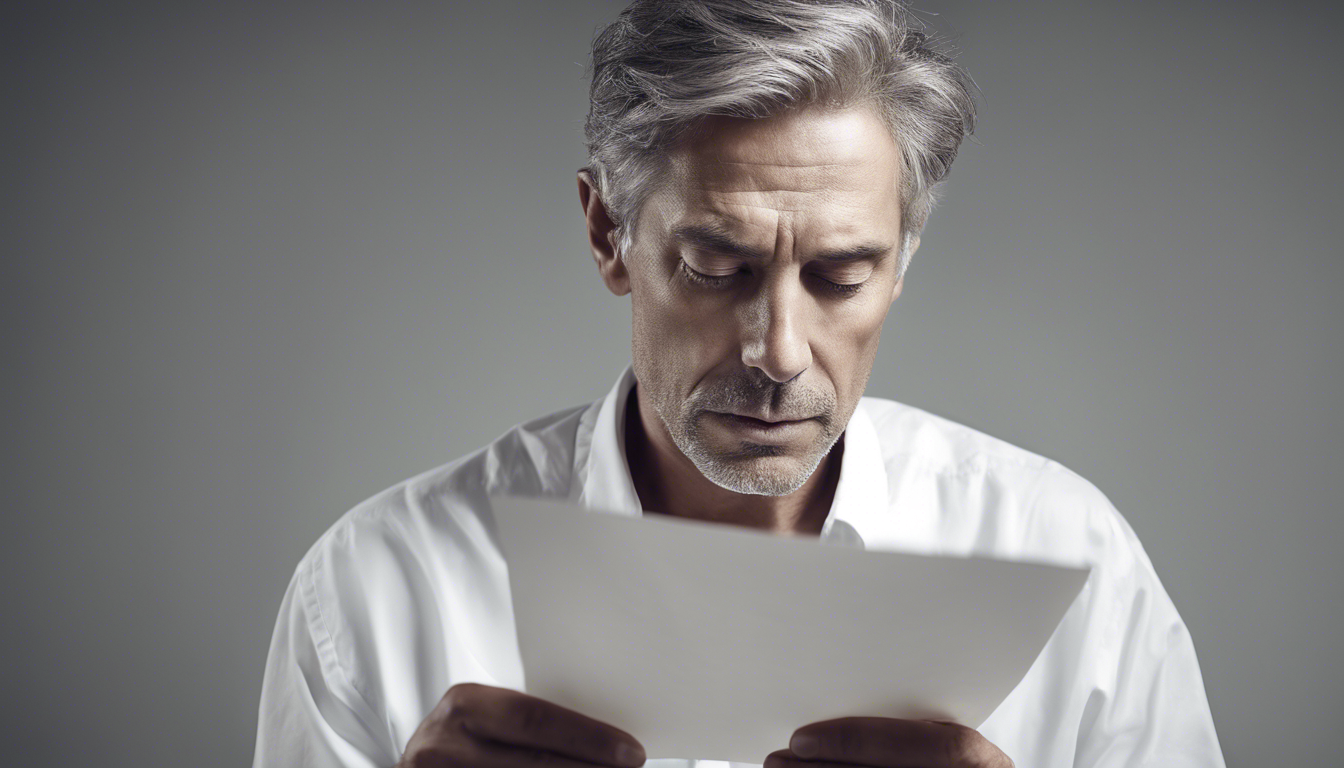 A man is looking at a white blank paper-ai-generated-flamel.png