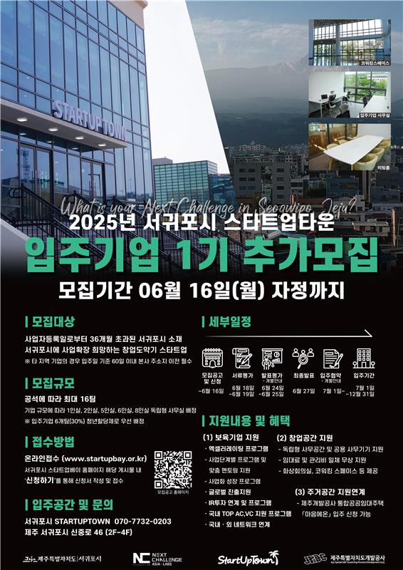 [붙임3]2025년 서귀포시 STARTUPTOWN 입주기업 1기 추가모집 포스터.png