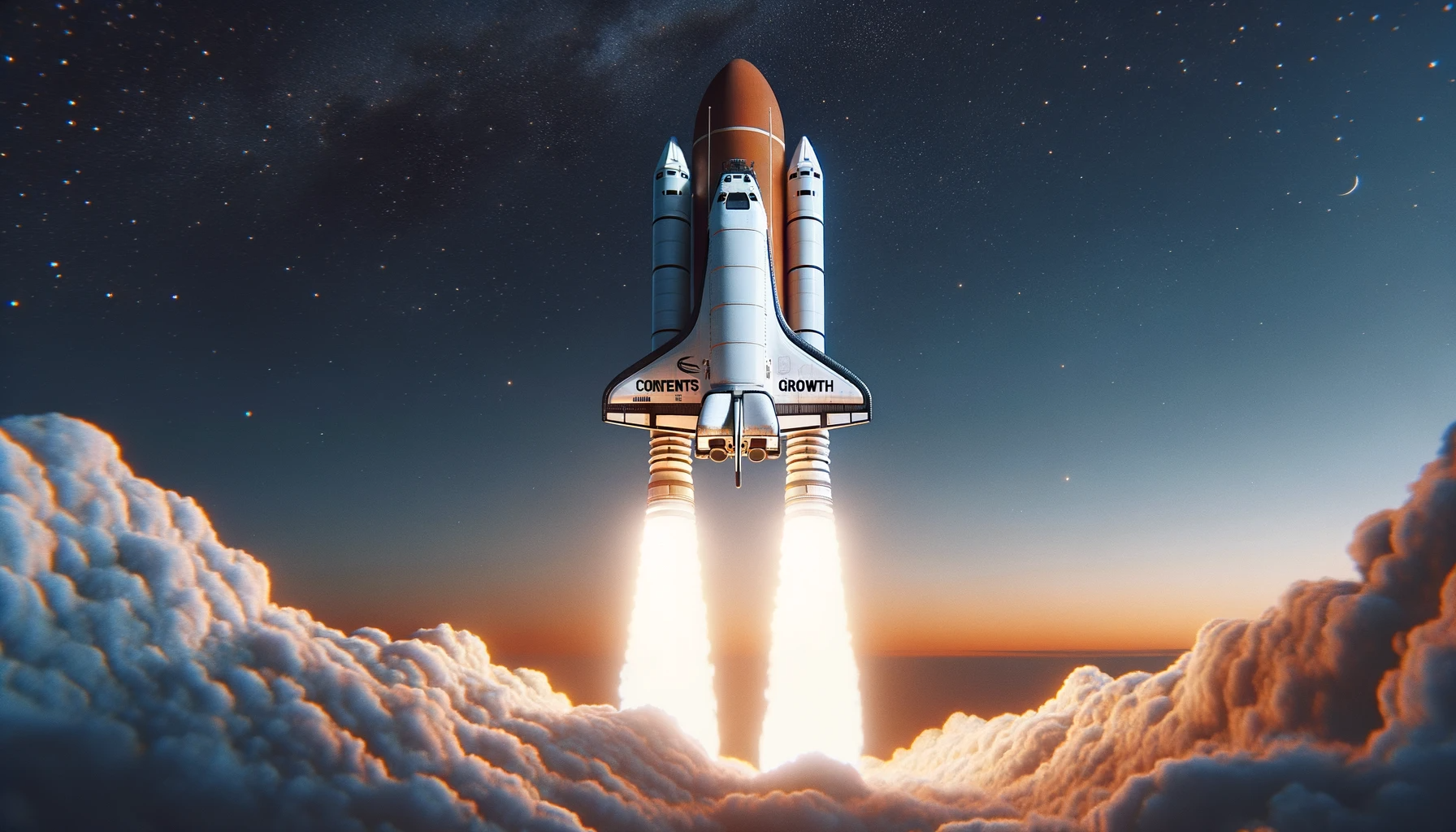 DALL·E 2023-11-01 02.40.38 - Photo of a space shuttle soaring into the sky, captured in a 16_9 aspect ratio. The sky is a gradient of twilight hues, with stars beginning to twinkl.png