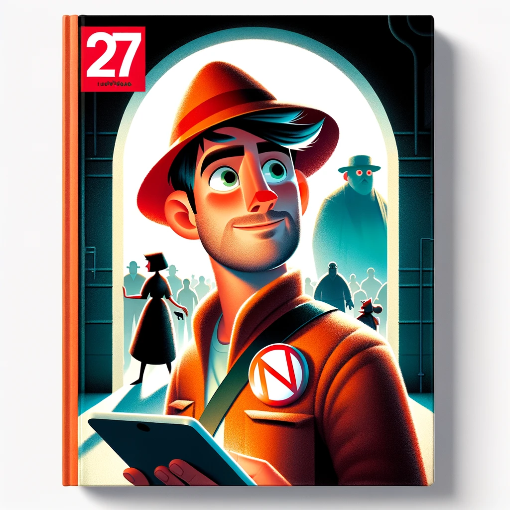 DALL·E 2024-03-03 11.41.10 - A 27-year-old Caucasian male adventurer exploring the world of Aldous Huxley's 'Brave New World' is depicted on this cover, rendered in a style remini.jpg