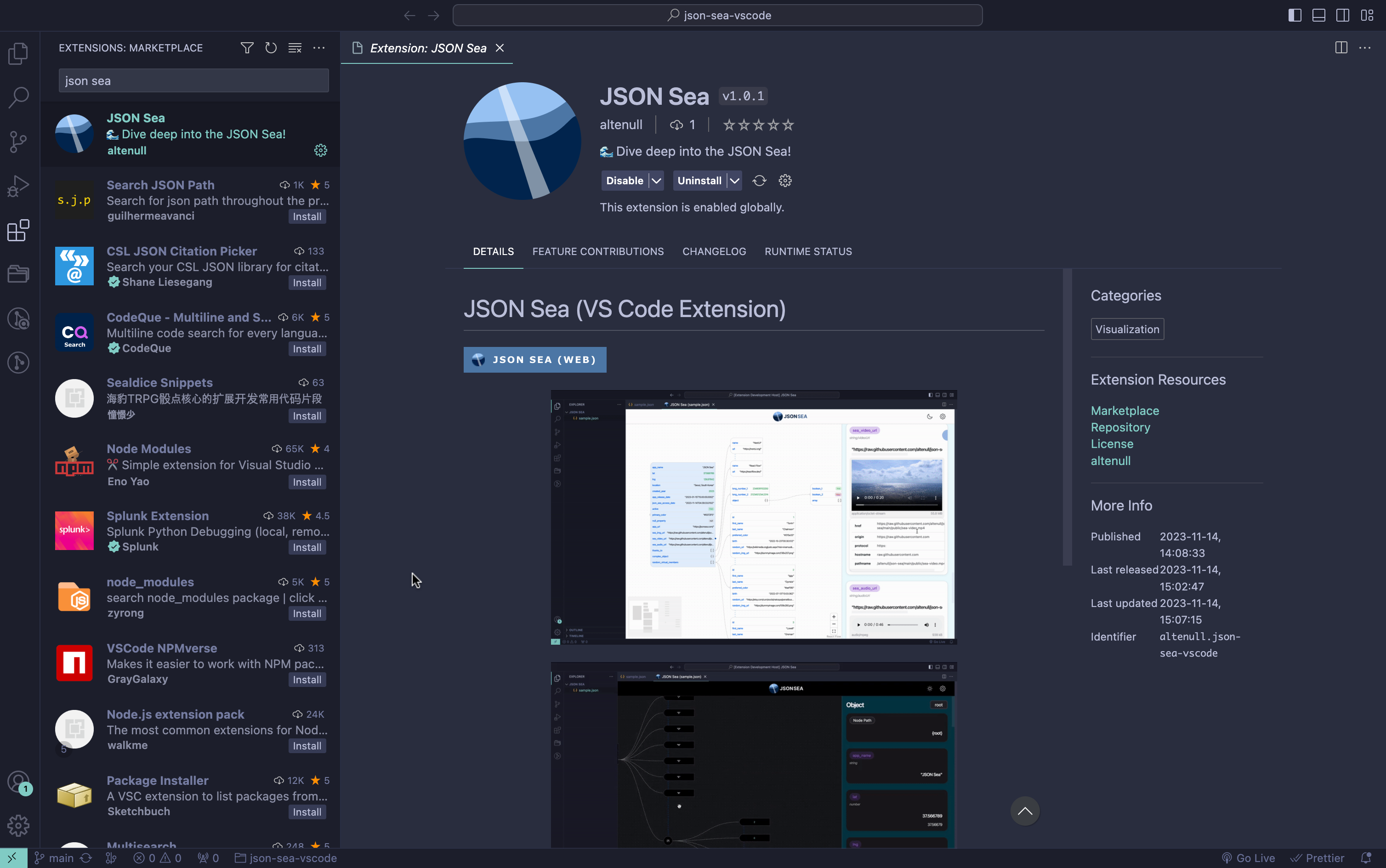 JSON Sea for VS Code 스크린샷 1