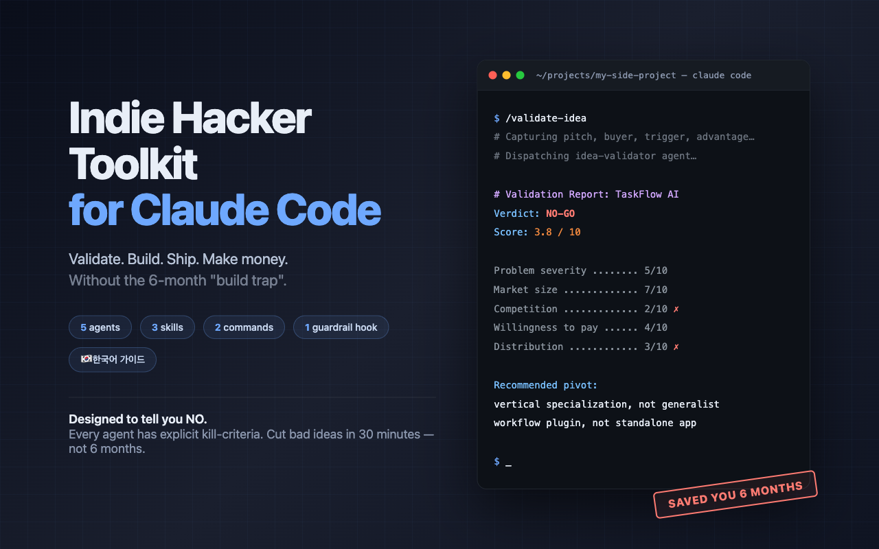 Claude Code Indie Hacker Toolkit 스크린샷 1